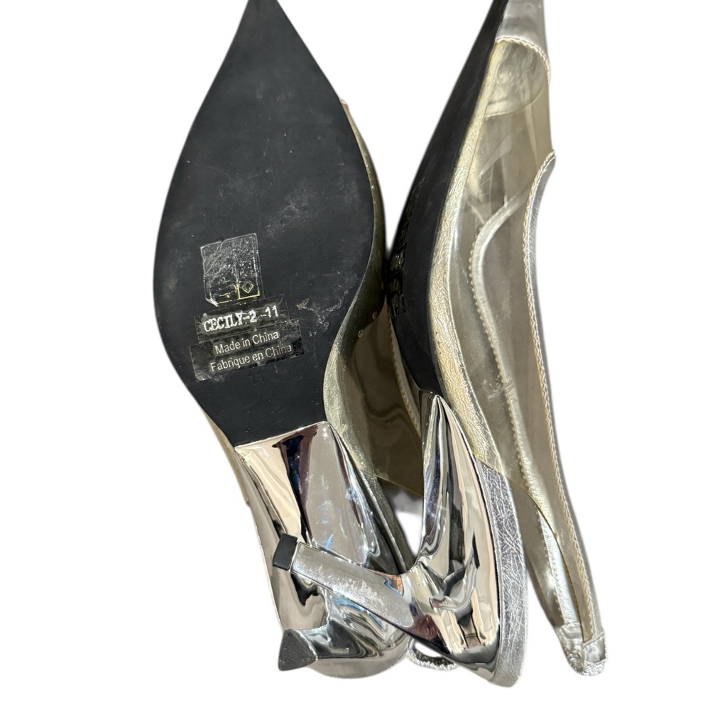 Jeffrey Campbell Cecily-2 Shimmering Silver Slingback Heels Size 11 - Picture 6 of 13